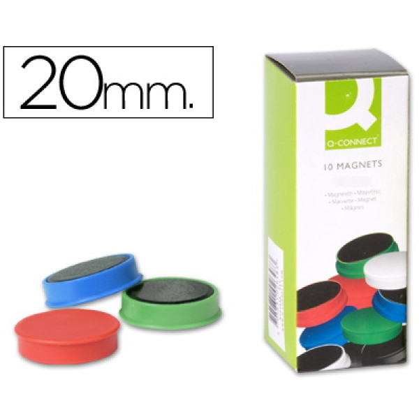 (10) Imanes Q-CONNECT sujeción pizarras magnetica diámetro 20mm. Colores surtidos