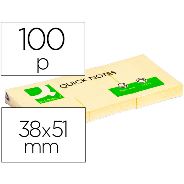 (1) Bloc de 100 notas adhesivas Q-CONNECT 38x51mm amarillo QUICK NOTES