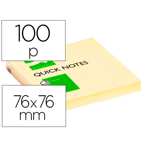 (1) Bloc de 100 notas adhesivas Q-CONNECT 76x76mm amarillo QUICK NOTES