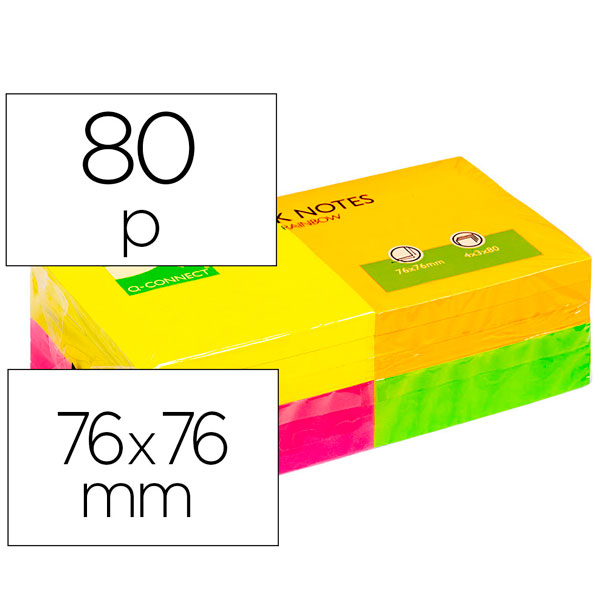 (12) Blocs de 80 notas adhesivas Q-CONNECT 76x76mm colores fluorescentes QUICK NOTES (960notas)