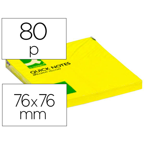 (6) Bloc de 80 notas Q-CONNECT adhesivas 76x76mm color amarillo neón QUICK NOTES