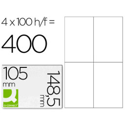 Etiqueta adhesiva Q-CONNECT 105x148,5mm DIN A4 100h x 4et/h =400et.  copy/laser/inkjet