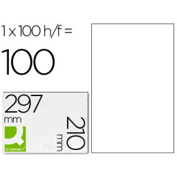 Etiqueta adhesiva Q-CONNECT 210x297mm DIN A4 100h x 1et/h =100et.  copy/laser/inkjet