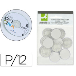 Pack 12 botones autoadhesivos CD/DVD 30mm para pegar en carpetas, plástico (10+2gratis)