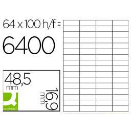 Etiqueta adhesiva Q-CONNECT 48,5x16,9mm DIN A4 100h x 64et/h =6.400et.  copy/laser/inkjet 