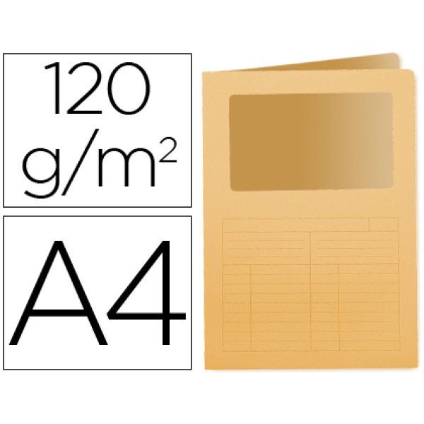 (50) Subcarpeta cartulina Q-CONNECT DIN A4 naranja ventana trasparente 120 gr.