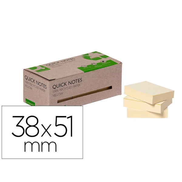 (1) Blocs 100 notas adhesivas QUICK NOTES 38x51mm amarillo - papel 100% reciclado