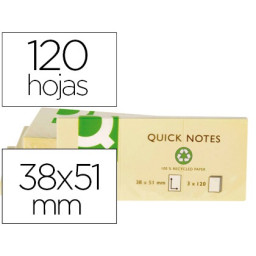 (1) Blocs 120 notas adhesivas QUICK NOTES 38x51 amarillo - papel 100% reciclado