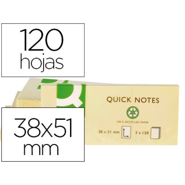 (1) Blocs 120 notas adhesivas QUICK NOTES 38x51 amarillo - papel 100% reciclado