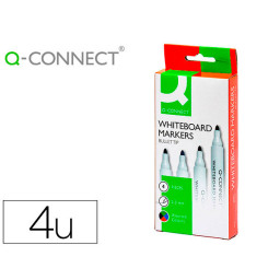(4) Rotulador Q-CONNECT pizarra blanca 4 colores punta redonda 3mm, (Negro-Rojo-Azul-Verde).