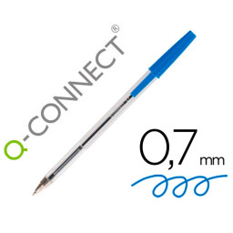 Boligrafo Q-CONNECT transparente azul medio Tinta a base de aceite, con capuchón