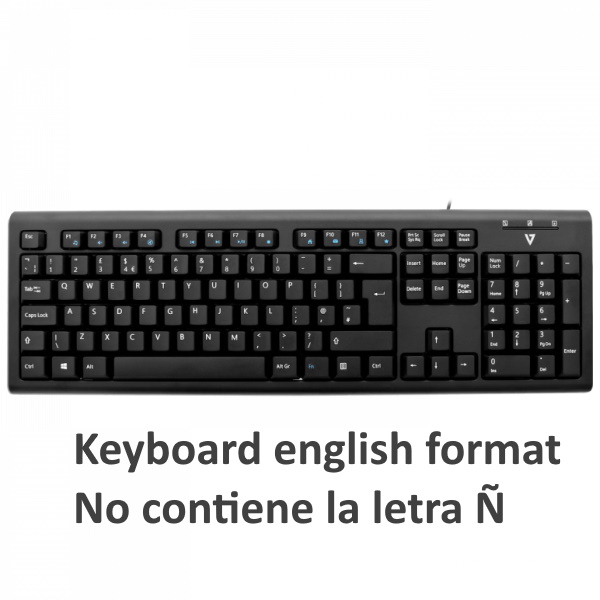 Keyboard V7 KU200 USB, Black QWERTY english layout (Atención: Teclado de formato inglés)
