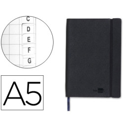 Libreta LIDERPAPEL simil piel negro tamaño A5 120 hojas 70g/m2 cuadrícula 4mm con índice