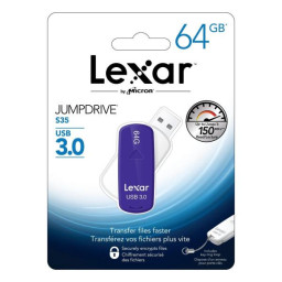 LEXAR JumpDrive S35 USB 3.0 Morada 64GB pivotante, encriptado, Lect.130MB/s, Escr.25MB/s