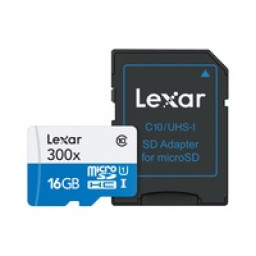 LEXAR microSD-HC Mobile: 16GB Class 10 UHS-I 300x, Lect.45MB/s  Escr.10MB/s +adaptador a SD