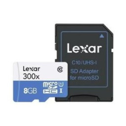LEXAR microSD-HC Mobile: 8GB Class 10 UHS-I 300x, Lect.45MB/s  Escr.10MB/s +adaptador a SD