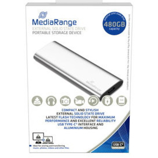 SSD externo MEDIARANGE 480GB - USB Type-C USB 3.2, M.2 SATA, compatible USB-A y USB-C