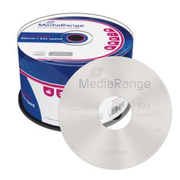 (T50) CD-R MEDIARANGE 700MB 80min 52x speed Tarrina-50 (superficie plateada no imprimible)