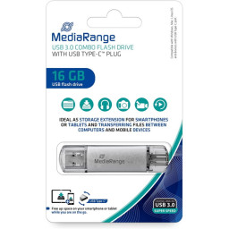 Memoria USB OTG MEDIARANGE combo 16GB con USB-C doble conector USB 3.0 y USB-C