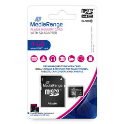 Tarjeta memoria microSDHC MEDIARANGE 4GB Class 10 con adaptador a SD