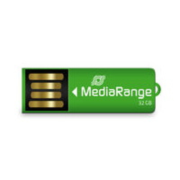 Memoria USB MEDIARANGE nano paper clip 32GB flash drive USB 2.0, pequeña 36x12x4mm, verde