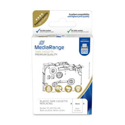 C. MEDIARANGE 18mm BROTHER P-touch negro/blanco black on white, 8mts. (compatible TZE-241)