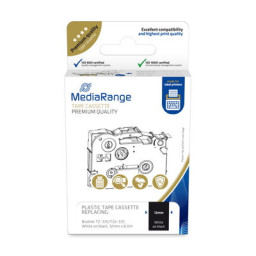 C. MEDIARANGE 12mm BROTHER P-touch blanco/negro white on black, 8mts. (compatible TZE-335)