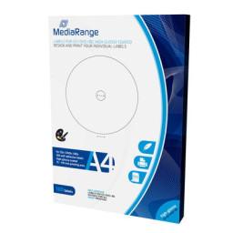 MEDIARANGE etiquetas para CD/DVD 15-118mm 50A4 x 2etiq/hoja (diam.15-118mm) blanco brillo