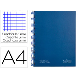 Cuaderno NAVIGATOR espiral A4 Micro Azul marino 80gr. 120h 5 mm 4 taladros. Cuadriculado