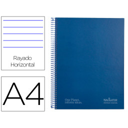 Cuaderno NAVIGATOR espiral A4 Micro Azul marino 80gr. 120h 5 mm 4 taladros. Rayado