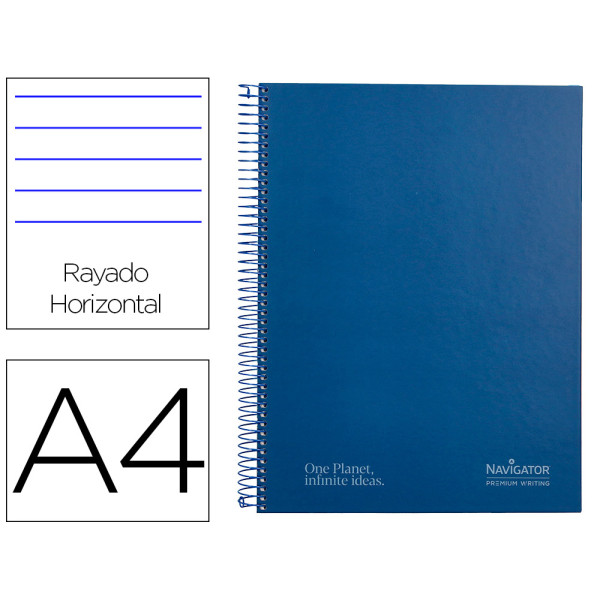 Cuaderno NAVIGATOR espiral A4 Micro Azul marino 80gr. 120h 5 mm 4 taladros. Rayado