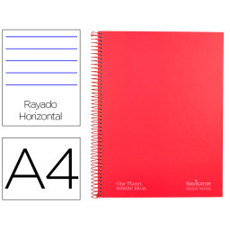 Cuaderno NAVIGATOR espiral A4 Micro Rojo 80gr. 120h 4 taladros. Rayado