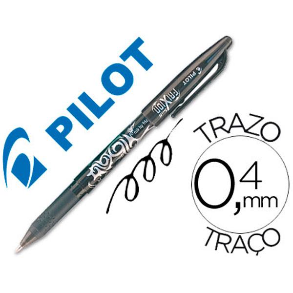 Bolígrafo PILOT Frixion borrable negro tinta GEL borrable. Punta 0,7mm. Trazo 0,4mm.