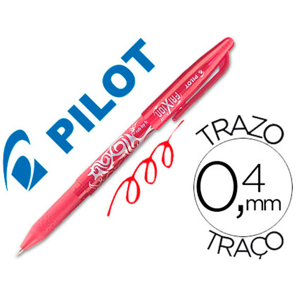 Bolígrafo PILOT Frixion borrable rojo tinta GEL borrable. Punta 0,7mm. Trazo 0,4mm.