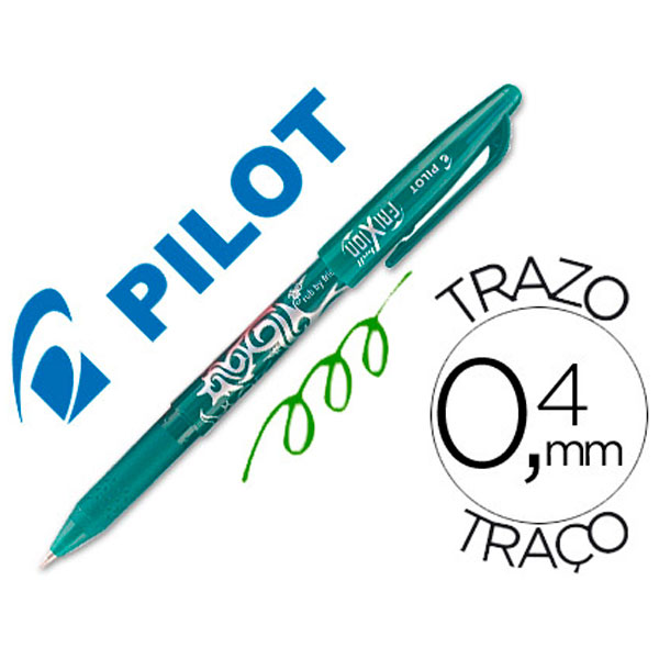 Boligrafo PILOT Frixion borrable verde tinta GEL borrable. Punta 0,7mm. Trazo 0,4mm.