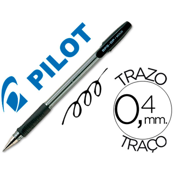 Bolígrafo PILOT BPS-GP con capuchón negro Sujeción caucho. Tinta aceite. Trazo 0,4mm