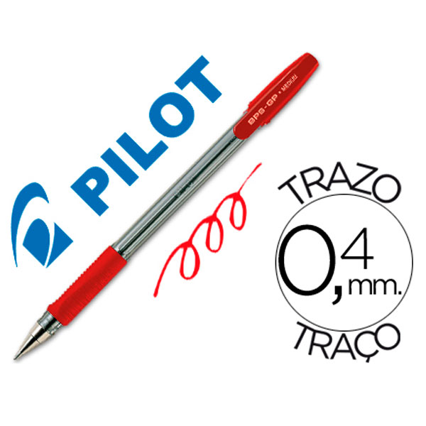 Bolígrafo PILOT BPS-GP con capuchón rojo Sujeción de caucho. Tinta aceite. Trazo 0,4mm