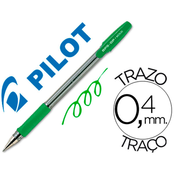 Bolígrafo PILOT BPS-GP con capuchón verde Sujecc.caucho. Tinta aceite. Trazo 0,4mm