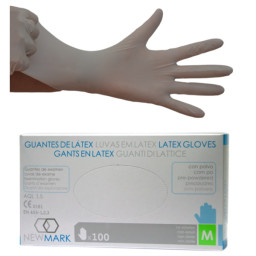 (100) Guantes de látex desechables talla L sin polvo, protección bacterias/antivirus