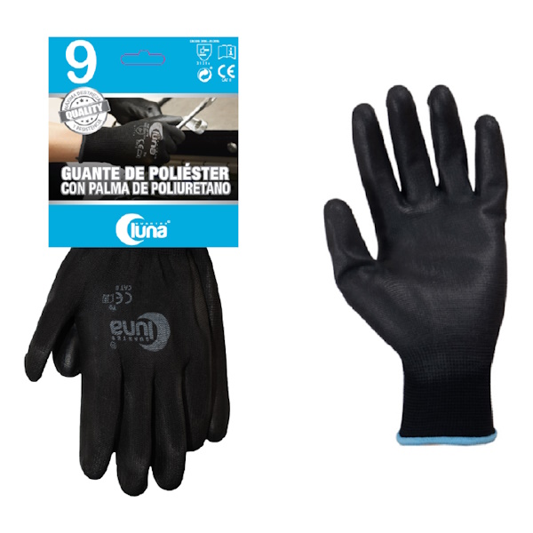 Par de guantes de soporte prof. LUNA de poliéster c/palma poliuretano, electrónica, talla 10 (GPP10)