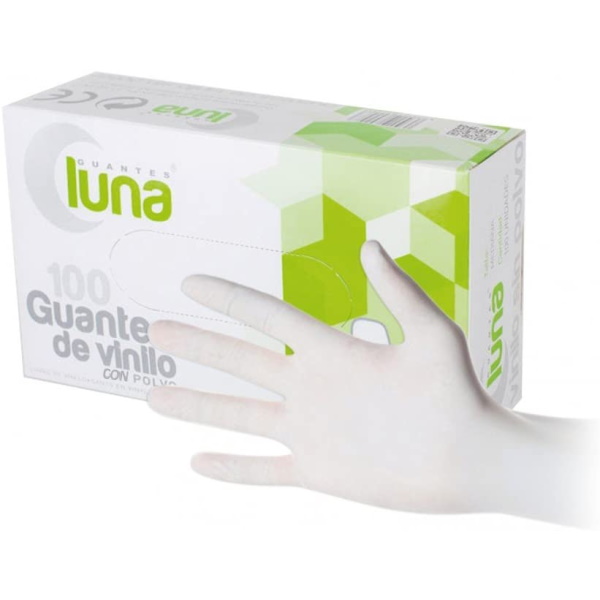 (100) Guantes de vinilo con polvo talla S uso único, protección bacterias/antivirus COVID