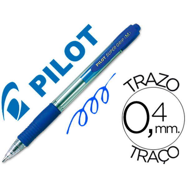 Bolígrafo PILOT Super Grip retráctil azul Tinta aceite. Trazo 0,4mm. Medium 1.0.