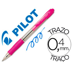 Bolígrafo PILOT Super Grip retráctil rosa Tinta aceite. Trazo 0,4mm. Medium 1.0.