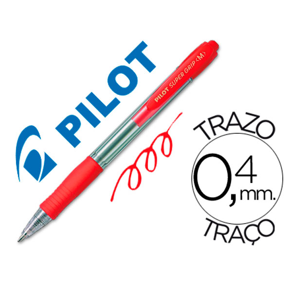 Bolígrafo PILOT Super Grip retráctil rojo  Tinta aceite. Trazo 0,4mm. Medium 1.0.