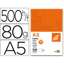Papel LIDERPAPEL A5 80g/m2 Blanco 500 h.