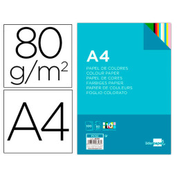 Papel LIDERPAPEL 100A4 80g Colores surtidos laser/copy