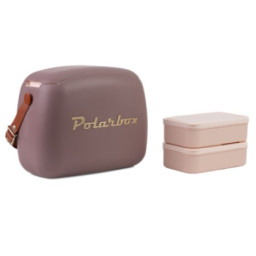 PolarBox CoolerBag 6L Urban classic - Mauve/Gold +2 tuppers, diseño retro y asa piel (01.06CB-FL)