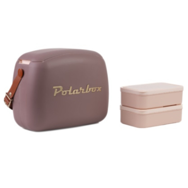 PolarBox CoolerBag 6L Urban classic - Mauve/Gold +2 tuppers, diseño retro y asa piel (01.06CB-FL)