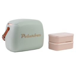 PolarBox CoolerBag 6L Urban classic - Matcha/Gold +2 tuppers, diseño retro y asa piel (01.06CB-MA)