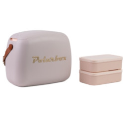 PolarBox CoolerBag 6L Urban classic - Perla/Gold +2 tuppers, diseño retro y asa piel (01.06CB-PE)